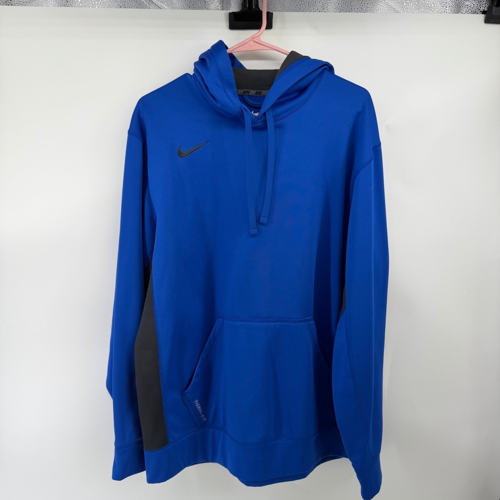 Nike Mens Therma-FIT Hoodie Royal Blue Charcoal Grey Pullover 621940-466 L